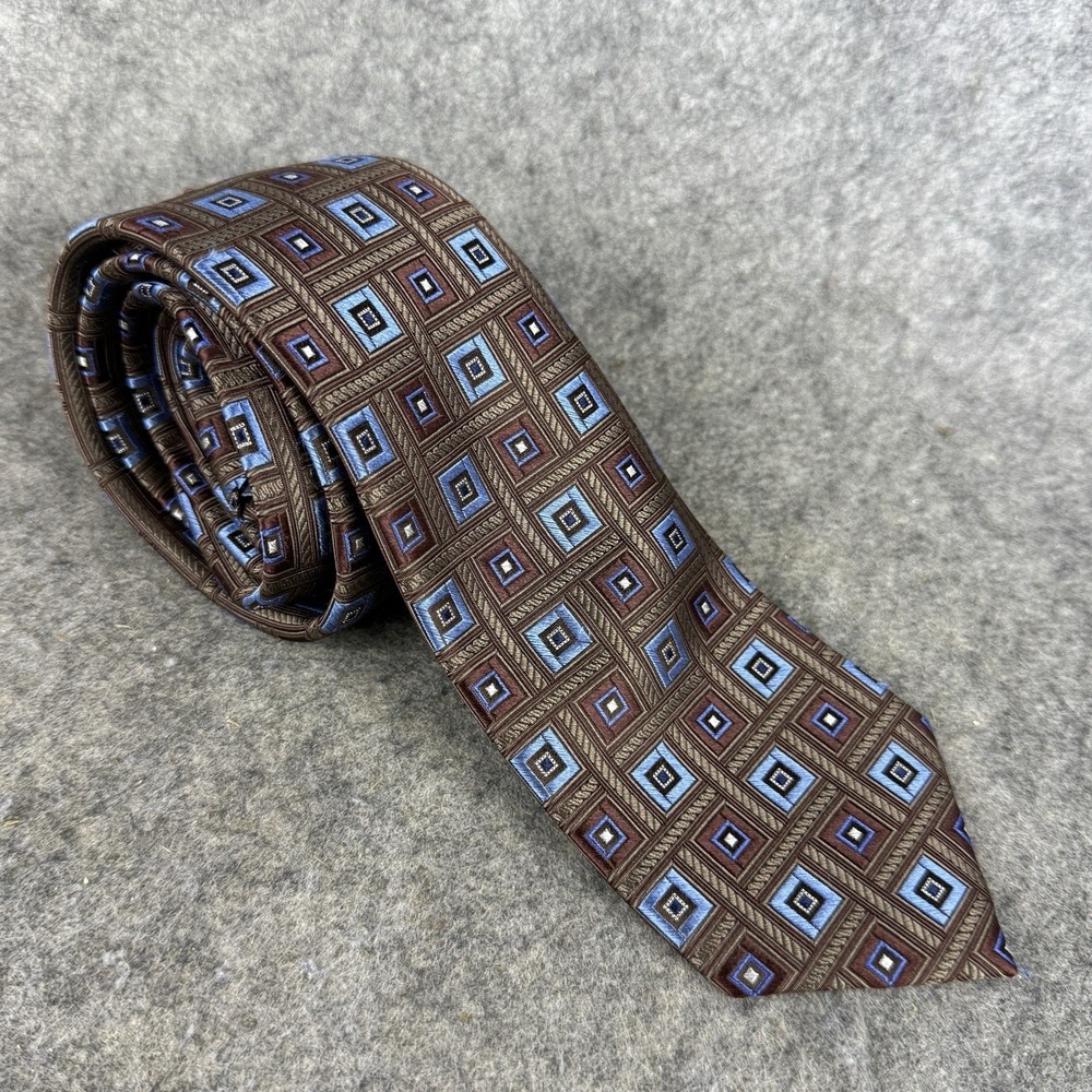 FORSYTH Men's 100% Silk Necktie Classic Designer Geometric Brown Blue Burgundy